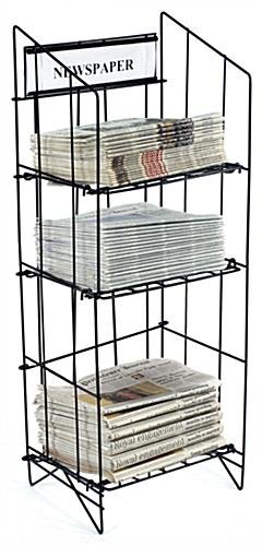 3-Tiered Wire Newspaper Rack for Floor, with Separate Header - Black