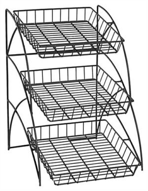 3-Tiered Wire Rack Display, Tabletop, 14"w Open Shelves - Black