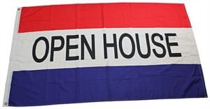 3' x 5' Pre-printed OPEN HOUSE Flag with Grommets - Red, White & Blue