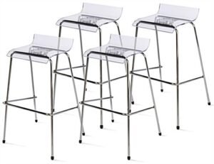 31.5" Bar Height Stool w/ Acrylic Seat, Lip Back, Stackable, Set of 4 - Clear