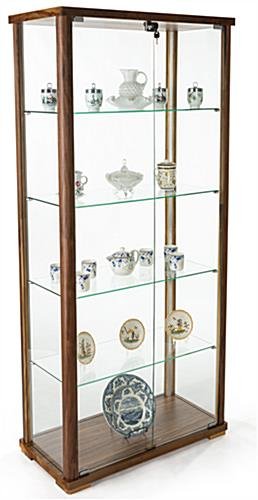 31.5" Glass Display Case, Adjustable Shelves, Locking, Ships Unassembled - Walnut