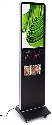 32" Screen Magazine Rack Charging Station, w/ Android OS, Wheels – Black