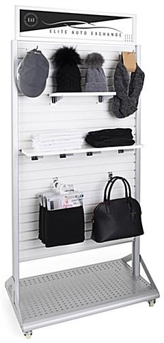 32.5" W x 79" H Mobile Slatwall Display w/ Double-Sided Design and Sign Frame - White - Image 2