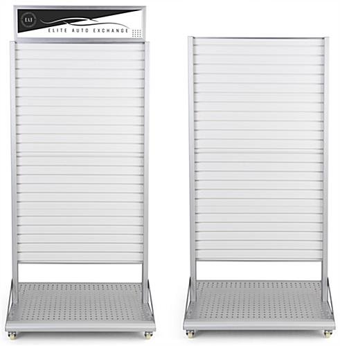 32.5" W x 79" H Mobile Slatwall Display w/ Double-Sided Design and Sign Frame - White - Image 3