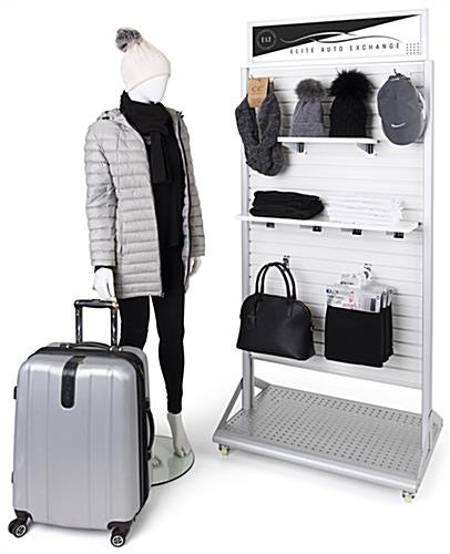 32.5" W x 79" H Mobile Slatwall Display w/ Double-Sided Design and Sign Frame - White - Image 4
