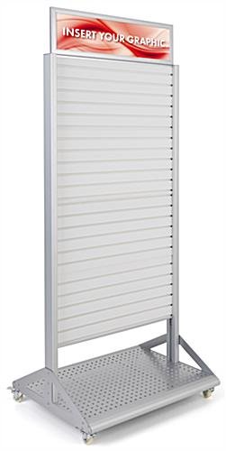 32.5" W x 79" H Mobile Slatwall Display w/ Double-Sided Design and Sign Frame - White