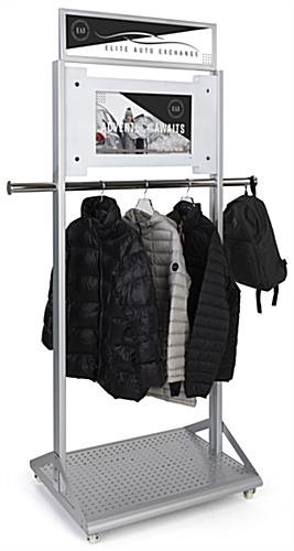 32.5" W x 86" H Mobile Clothing Rack w/ Digital Screen and Sign Frame - Silver - Image 2