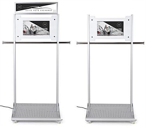 32.5" W x 86" H Mobile Clothing Rack w/ Digital Screen and Sign Frame - Silver - Image 3