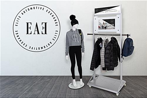 32.5" W x 86" H Mobile Clothing Rack w/ Digital Screen and Sign Frame - Silver - Image 10