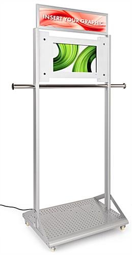 32.5" W x 86" H Mobile Clothing Rack w/ Digital Screen and Sign Frame - Silver