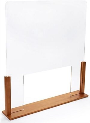 33" W x 36" H Wood and Acrylic Sneeze Guard w/ Passthrough - Oak