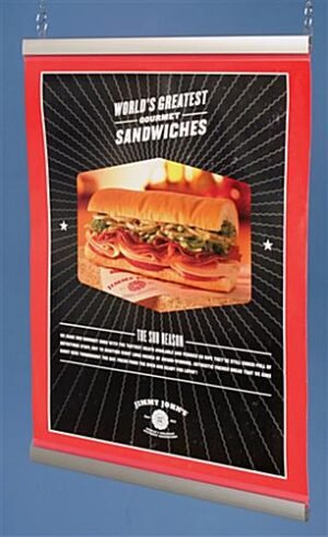 36" Banner Rails with Snap Open Design, Ceiling Hanging, Aluminum - Silver