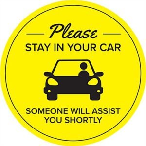 36” Pre-Printed Floor Decal Circle for Curbside Pickup, Stay In Your Car - Yellow