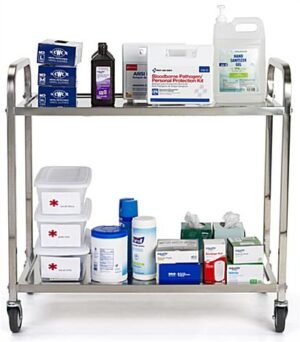 37.25 x 36.5 Service Cart, 2 Tiers, Stainless Steel, Locking Wheels - Silver