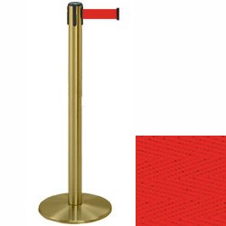 38" Brass Stanchion Post with 7.5' Retractable Belt - Red