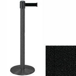 38" Wrinkle Black Stanchion Post with 7.5' Retractable Belt - Black