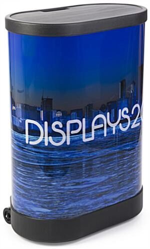 39" Tall Oval Portable Counter w/ Storage & Wheels, Custom UV Graphic Wrap
