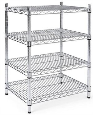4-Tiered Wire Rack Display, Floor Stand, 24"w Adjustable Shelves - Chrome