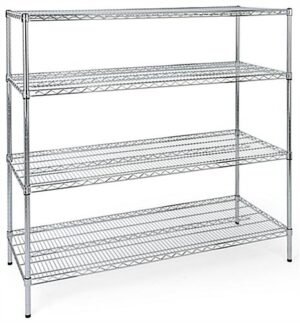 4-Tiered Wire Rack Display, Floor Stand, 60"w Adjustable Shelves - Chrome