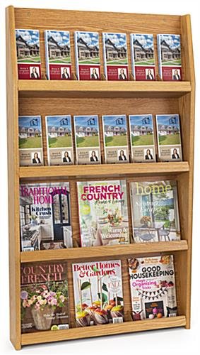 4-Tiered Wood Literature Wall Rack, 4"/8.5"w, 12-24 Pockets - Light Oak