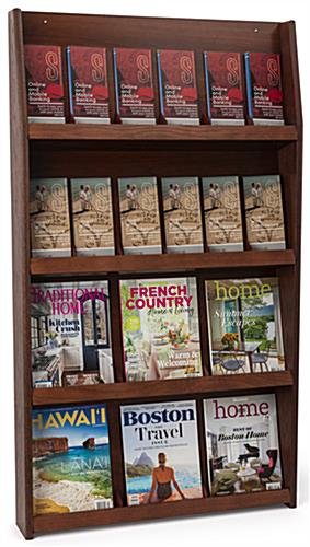 4-Tiered Wood Literature Wall Rack, 4"/8.5"w, 12-24 Pockets - Mahogany