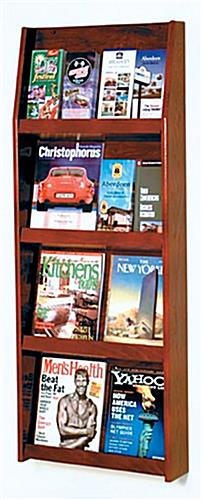 4-Tiered Wood Literature Wall Rack, 4"/8.5"w, 8-16 Pockets - Mahogany
