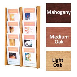 4-Tiered Wood Literature Wall Rack, 4"/8.5"w, 8-16 Pockets - Mahogany