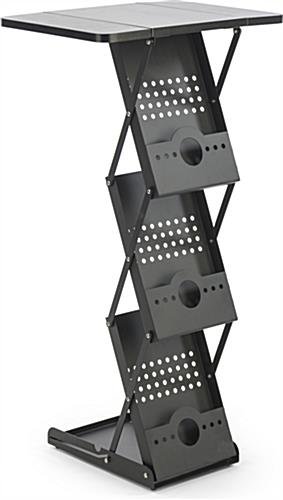 40” Tall Folding Magazine Rack with 3 Literature Pockets - Black