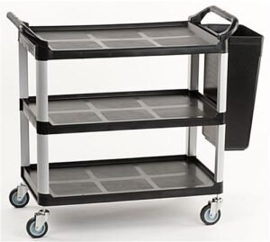 40"w Bus Cart with 1 Side Trash Bin, 3 Shelves - Black