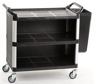 40"w Enclosed Bus Cart with 1 Side Trash Bin - Black