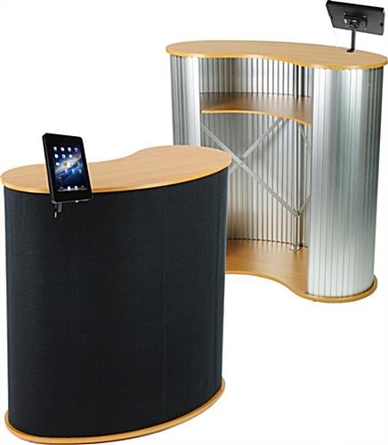 40"w Portable Counter with Black Clamp-on iPad Enclosure, Bean Shaped