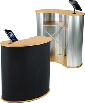 40"w Portable Counter with Black Screw-in iPad Enclosure, Bean Shaped