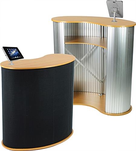 40"w Portable Counter with Silver Screw-in iPad Enclosure, Bean Shaped