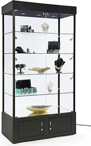 41” Display Case w/ 9 LED Lights, Mirror Bottom, Enclosed Cabinet, Locking - Black