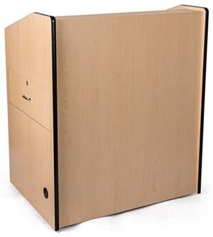 41" Multimedia Podium with Cabinet, Side Drawer, Keyboard Tray & Wheels - Maple