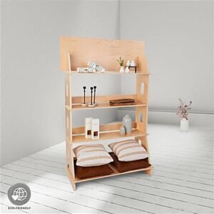 44 x 67.5 Multi-Tier Shelving Display, Floor Standing, Collapsible Design - Natural