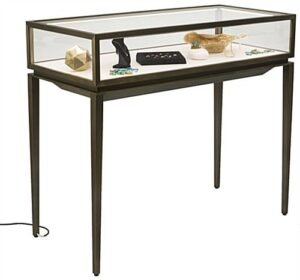 47"w Locking Display Table w/ Rear Drawer, Stainless Steel Frame, LED Lights - Bronze