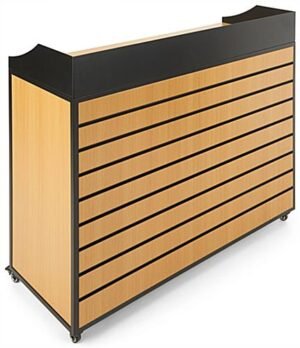 48" Cash Wrap with Slatwall Front, Adjustable Shelf, 4 Wheels - Natural