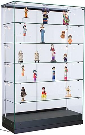 48" Glass Display Case w/ LED Side Lights, Sliding Door, Frameless - Black