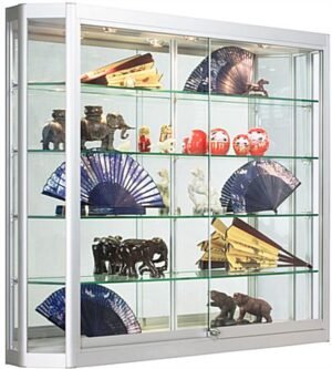 4x3 LED Wall Mounted Display Case w/Angled Front, Sliding Doors, Locking - Silver