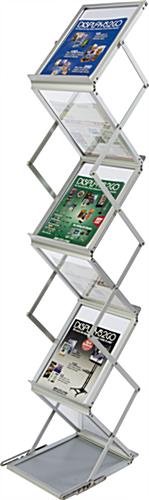 5-Pocket Portable Literature Floor Stand w/ Hard Case, Adjustable, 10" - Silver