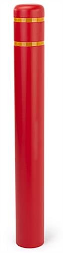 52" Bollard Cover, Plastic 6" Diameter Sleeve w/ 2 Yellow Reflective Bands - Red