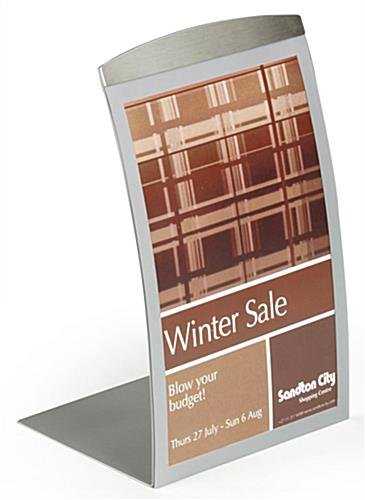 5.5 x 8.5 Sign Holder for Tabletop, with Magnetic Lens, Curved - Silver