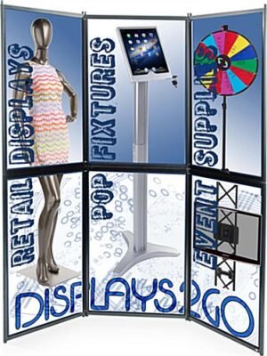 56"w Floor Standing Hook & Loop Display Board, 6 Custom Printed Panels - Blue