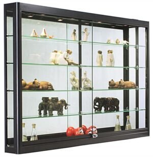 5ft. Wall Mounted Display Case w/4 Top LED Lights & Mirror Back, Locking - Black