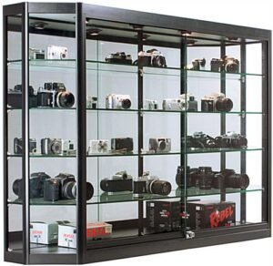 5x3 LED Wall Mounted Display Case w/Mirror Back, Sliding Doors, Locking - Black