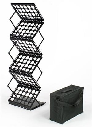 6-Pocket Portable Literature Floor Stand with Case, Adjustable, 18.25"w - Black