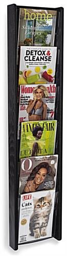 6-Tiered Wood Magazine Wall Rack, 8.5"w, 6 Pockets - Black