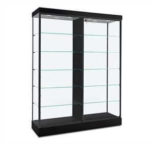 60" Glass Display Case w/ Top & Side Lights, Wheels, Locking Sliding Door - Black