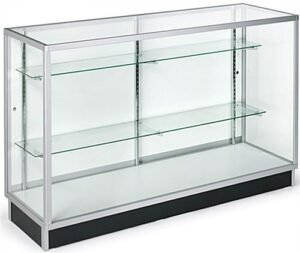 60" Retail Display Case w/Recessed Kickplate, Slider Door, Adjustable Shelves, Silver
